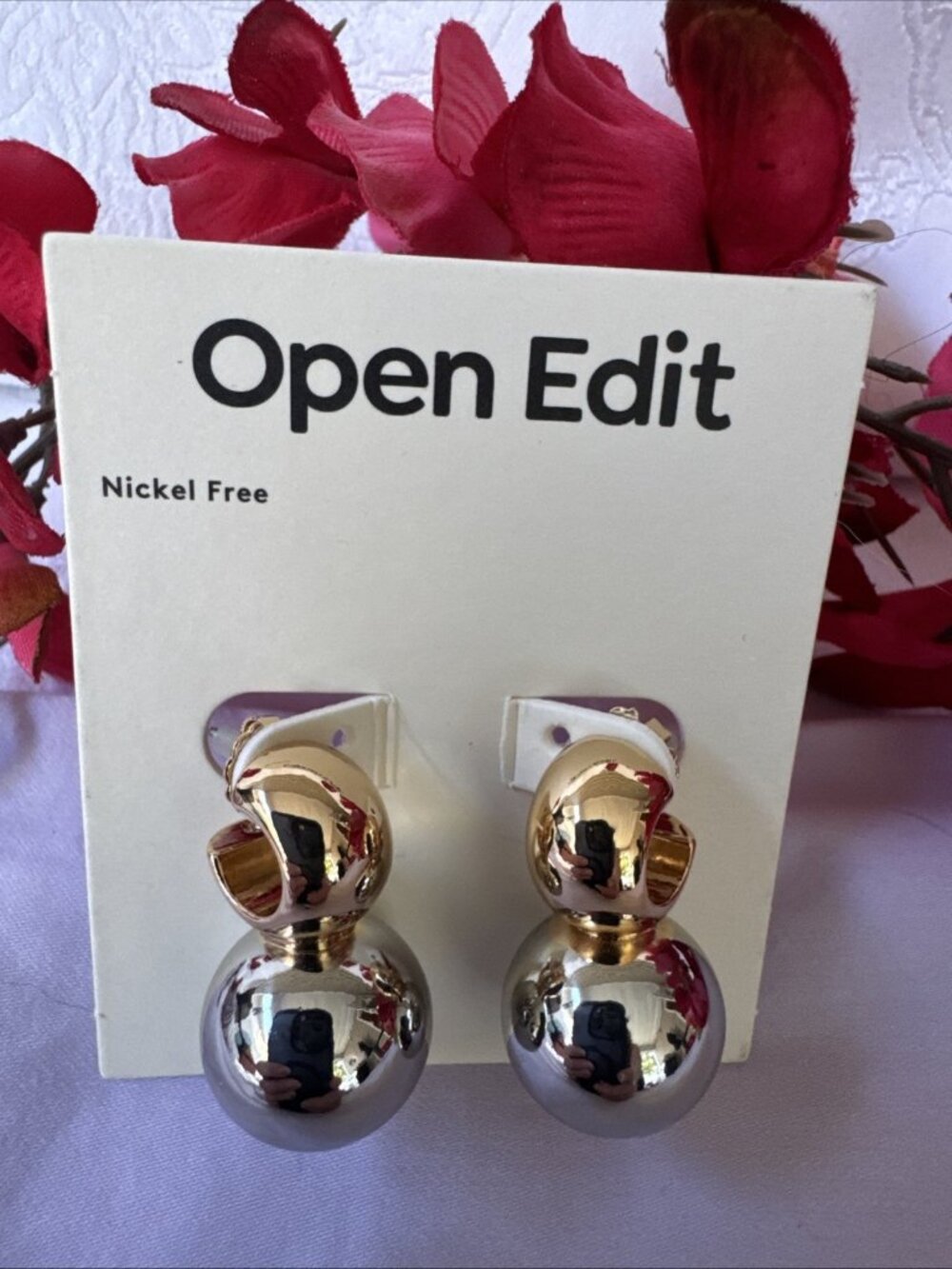 Open Edit Earrings Silver Gold-tone Orb Drop Hoops Nickel Free Nordstrom NWT